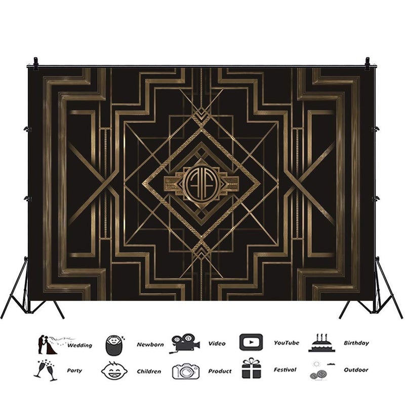 Leyiyi 10x6.5ft Great Black and Gold Birthday Photography Backdrop Adults Children Party Black and Gold Golden Banner Photo Studio Booth Background Newborn Baby Shower Decoration - Image 2